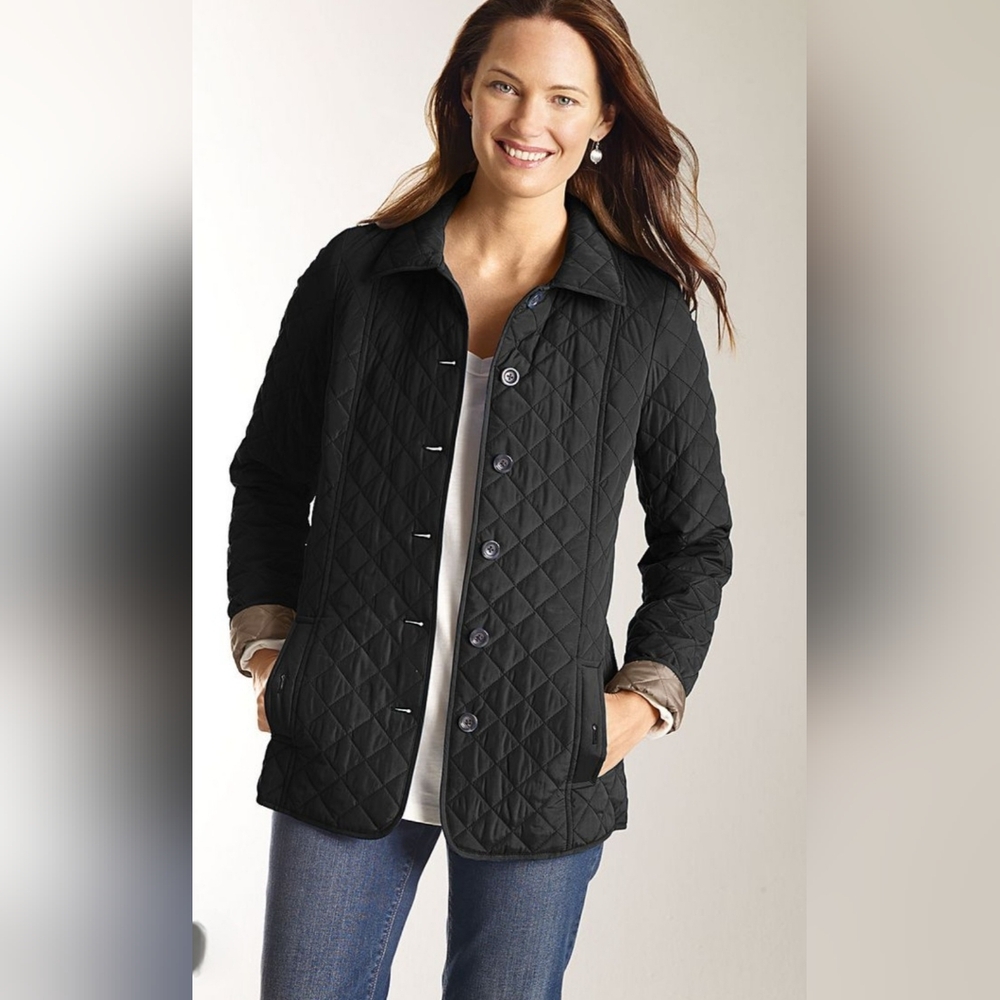 J. Jill Black Quilted Bomber Jacket